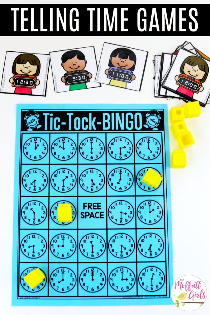 Tic Tock Bingo Time Math Game Tic Tock Bingo- Teaching time to the half hour in First Grade is be fun and engaging with these hands-on math centers and practice sheets for 1st Grade!