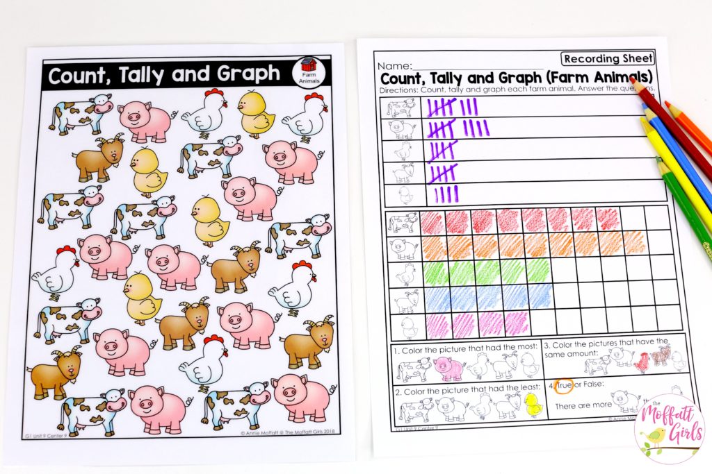 Graphing Games for 1st Grade Count, Tally and Graph- Graphing Games for First Grade! Hands-on math centers and No Prep Pages!
