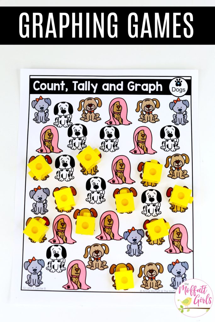 Graphing Games for First Grade Count, Tally and Graph- Graphing Games in 1st Grade with fun hands-on math centers! Graphs and data made fun!