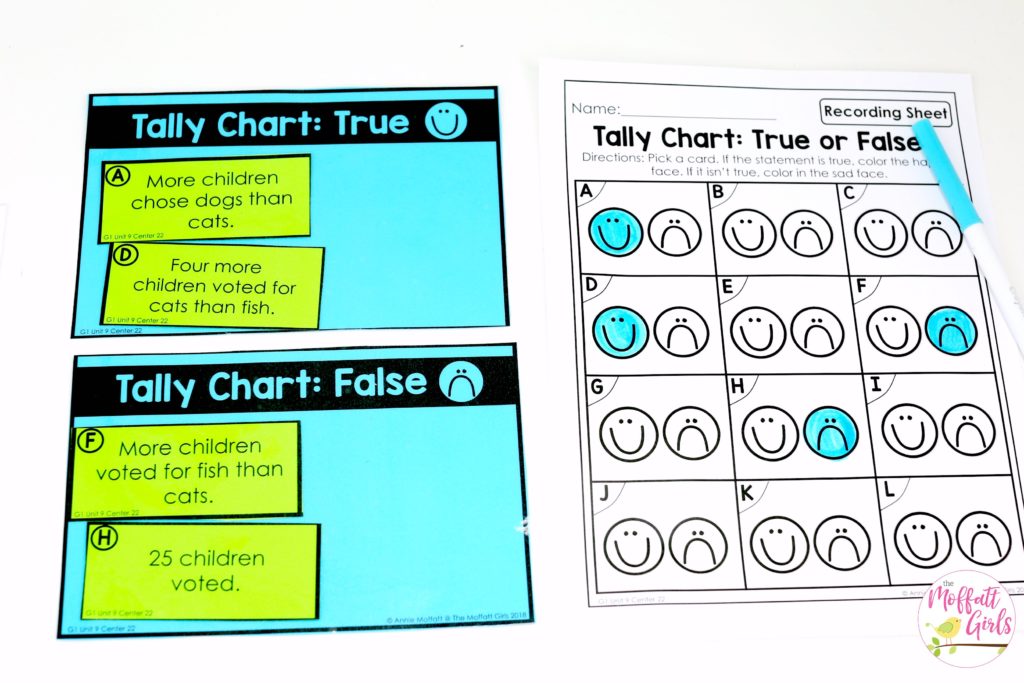 Tally Charts practice for first grade Tally Chart True or False? Fun math games to teach graphs and simple data analysis in 1st Grade!