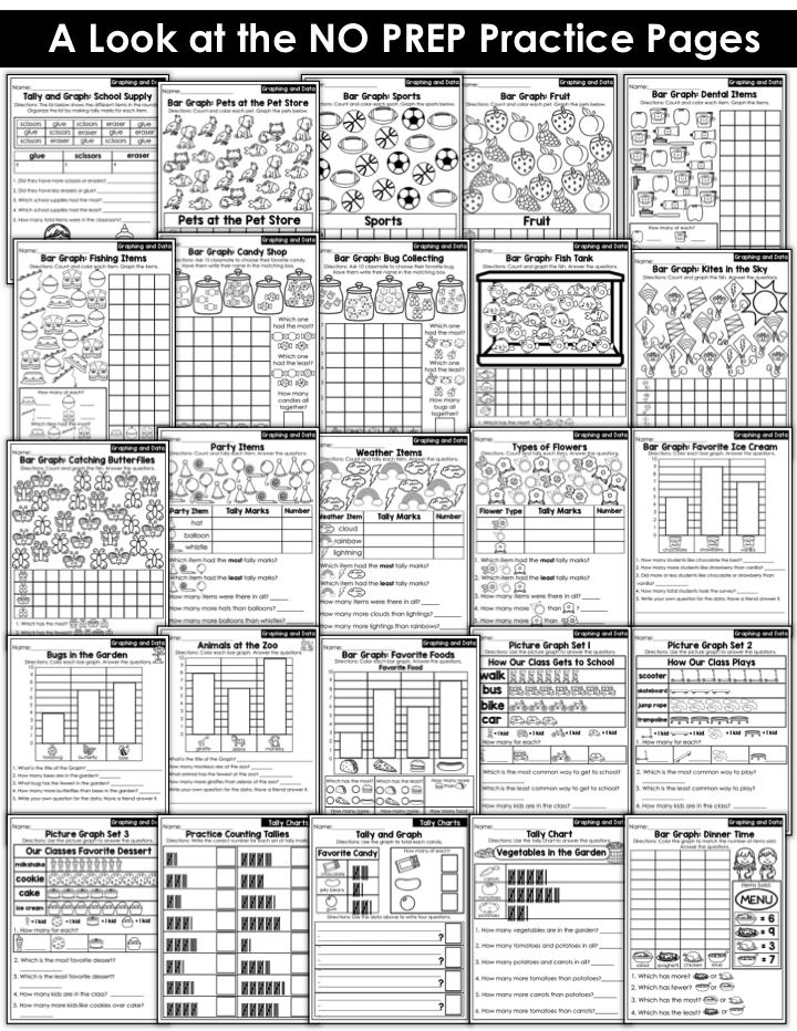 Practice pages to teach graphing and data in 1st grade Fun practice pages to teach graphing and data in First Grade