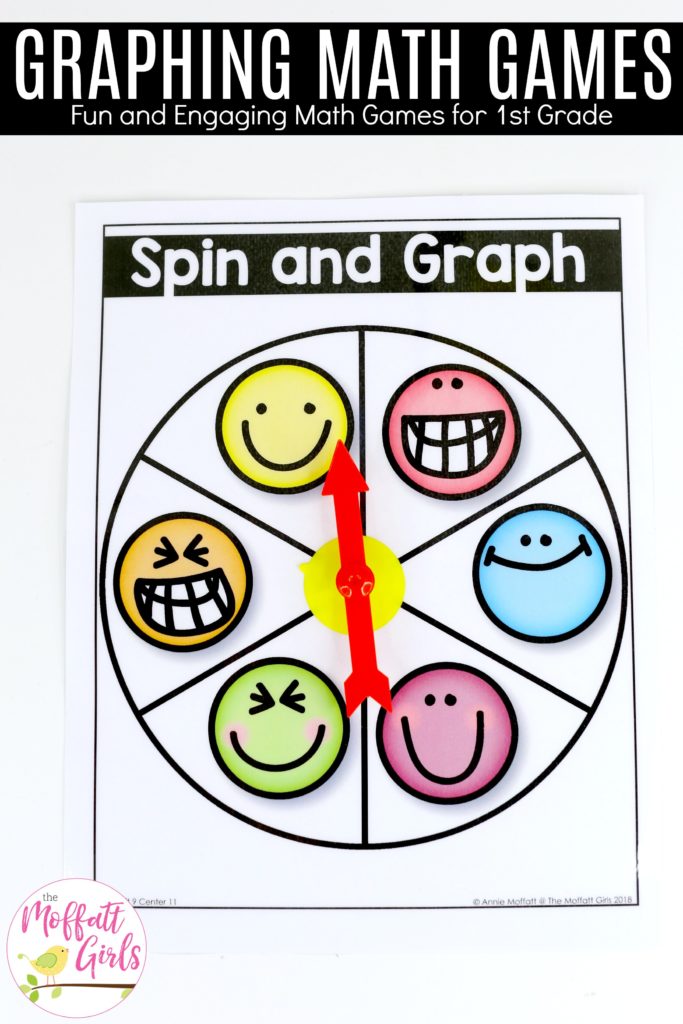 Graphing math games for First Grade Spin and Graph- Simple math games to teach graphs and data in First Grade!