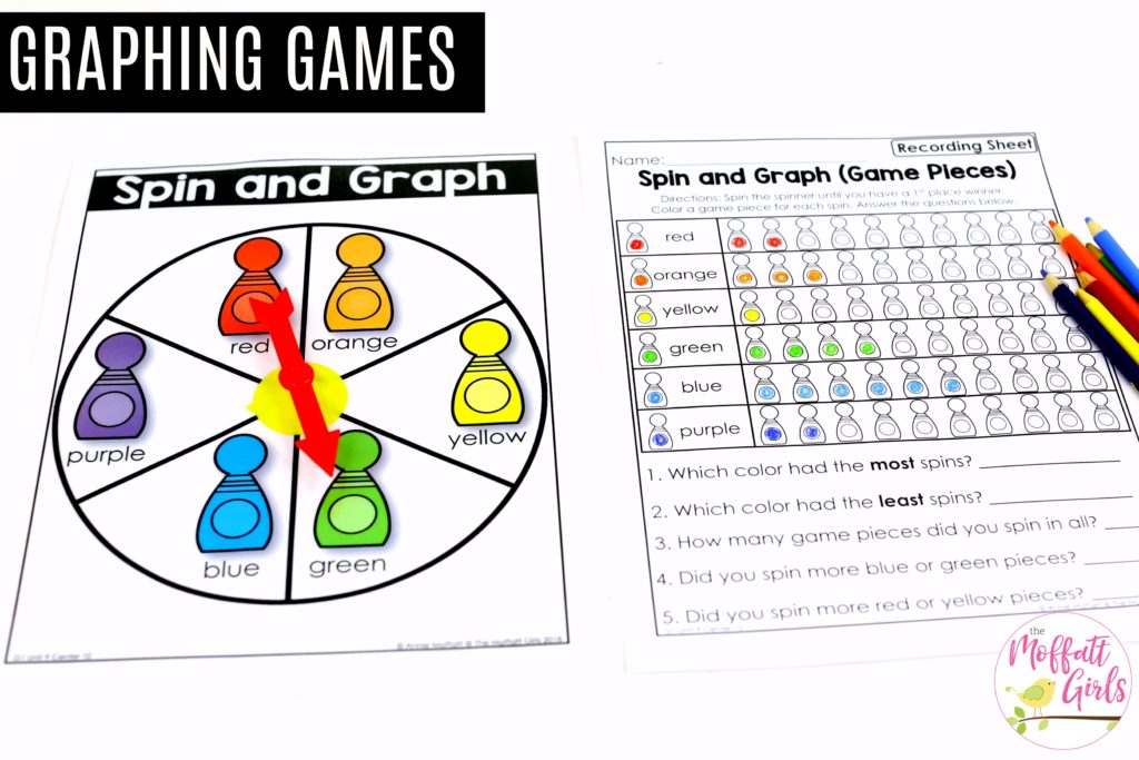 Spin and Graph Math Game for 1st Grade Spin and Graph- Fun math games to teach simple data and analysis in First Grade!