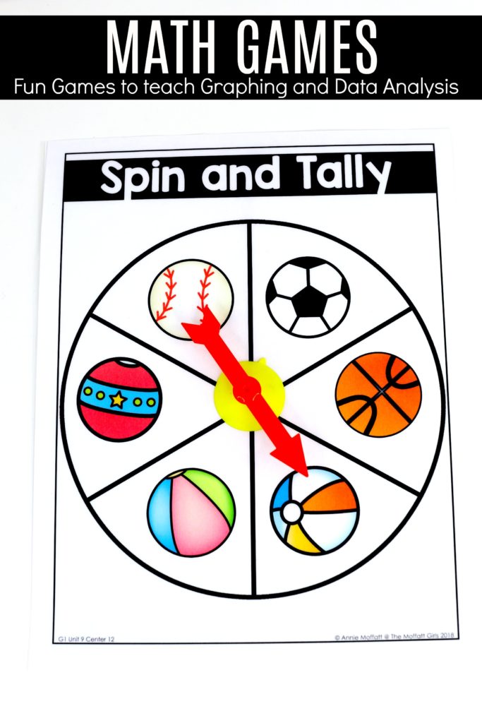 Spin and Tally Math Game for First Grade Spin and Tally- Fun math games to teach graphs and simple data analysis in 1st Grade!