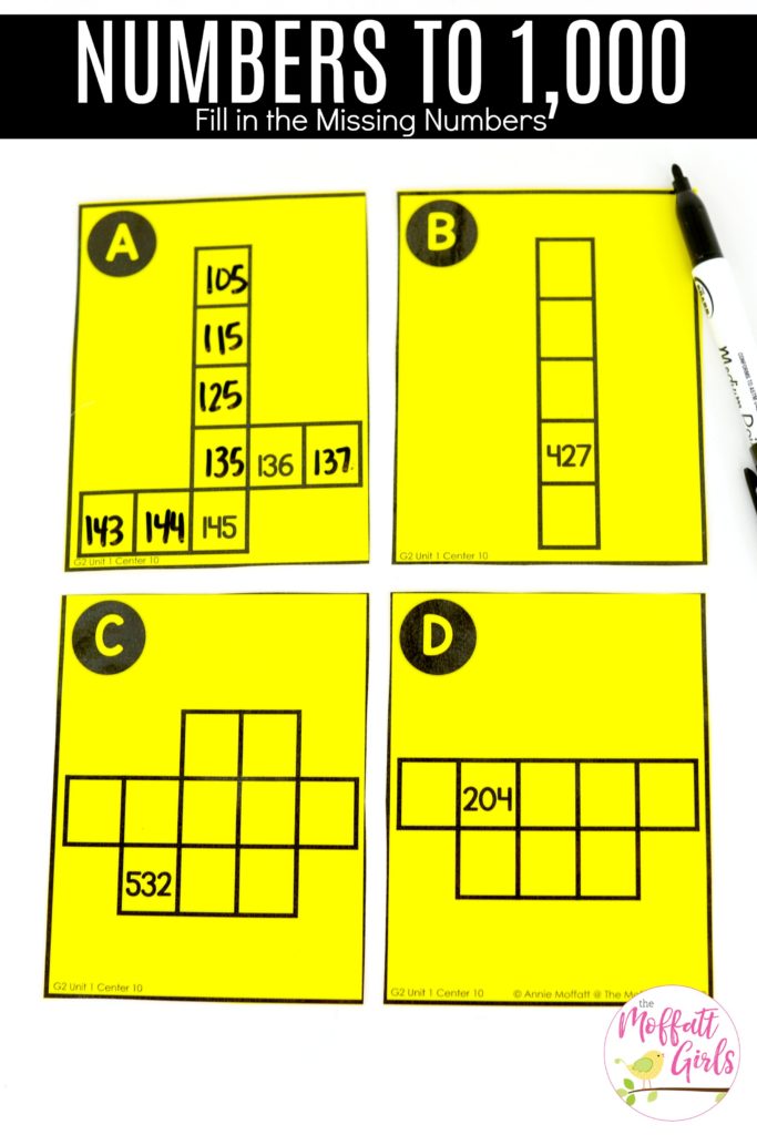 Number Puzzles for numbers up to 1,000. Fill in the missing numbers by identifying one more, one less, ten more and ten less. Fun 2nd grade math center!