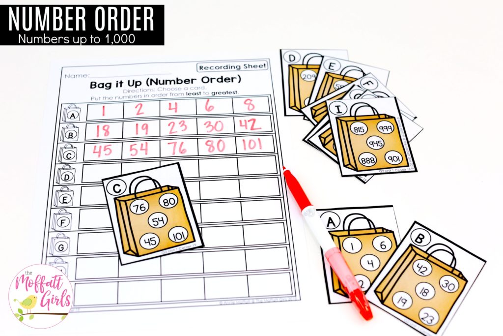 Bag it Up- teach number order using this fun math center for 2nd Grade!