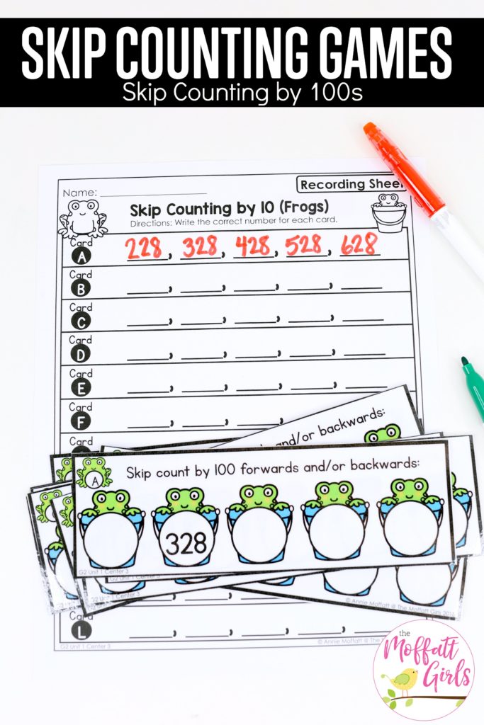 Skip Counting Frogs- Practicing skip counting by 100s made fun! Laminate and use a dry erase marker for multiple use.