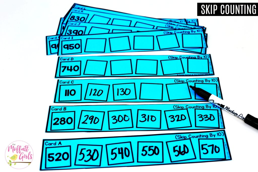 Skip Counting Practice by 10s- laminate and use a dry erase marker for repeated practice! A simple math center for 2nd Grade!