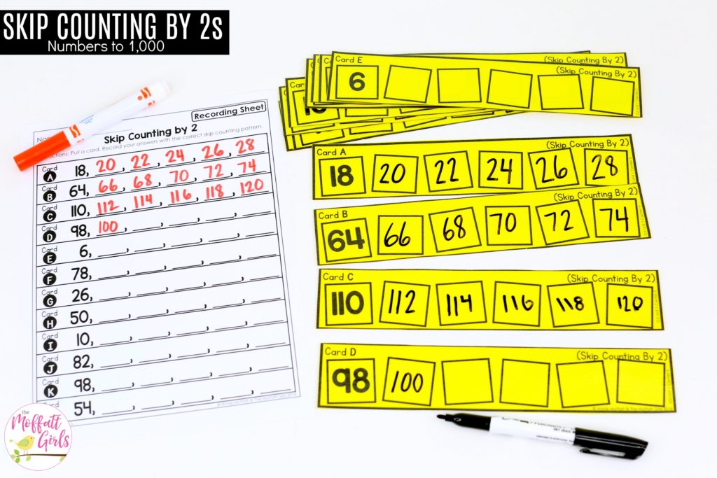 Skip Counting by 2s math center with recording sheet Skip Counting Practice by 2s- laminate and use a dry erase marker for repeated practice! A simple math center for 2nd Grade!