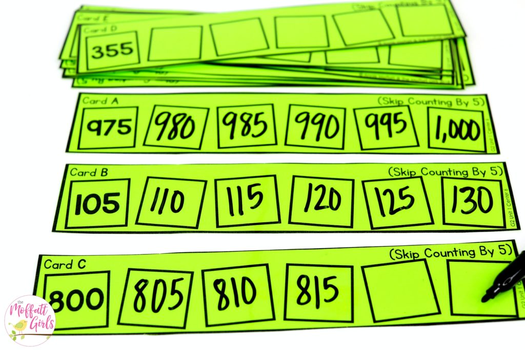 Skip Counting Practice by 5s- laminate and use a dry erase marker for repeated practice! A simple math center for 2nd Grade!