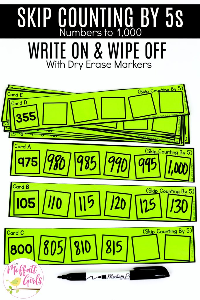 Skip Counting Practice by 5s- laminate and use a dry erase marker for repeated practice! A simple math center for 2nd Grade!