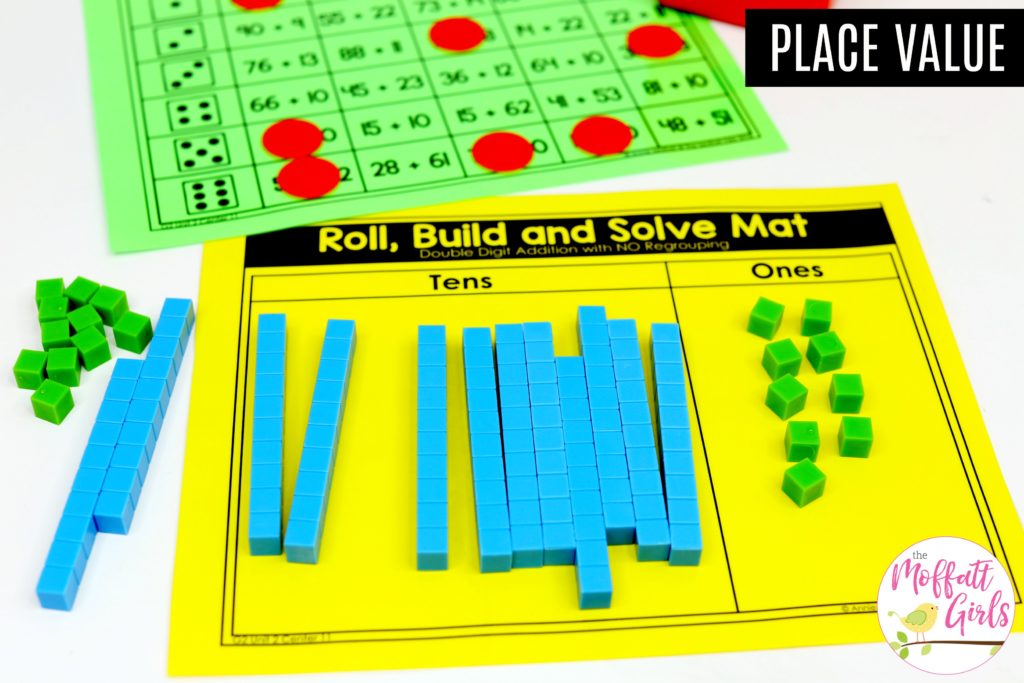 Roll, Build and Solve- Hands-on Place Value Game! Tons of fun math centers to teach place value in Second Grade!