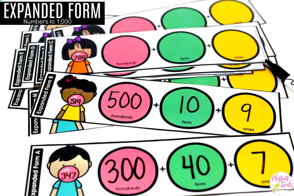 Bubble Gum Stretch it Out- Teaching expanded form for 2nd Grade made FUN!!! Tons of fun math centers to teach place value in Second Grade!