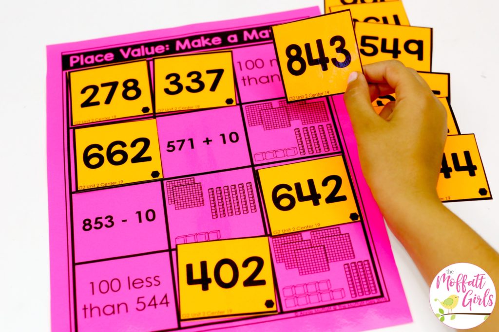 Place Value- Make a Match! Find the number that matches the base ten blocks. Fun math centers to teach place value in Second Grade!