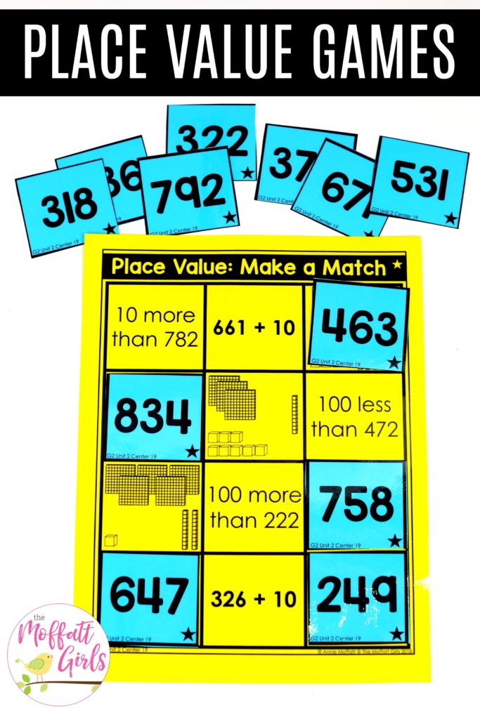 Place Value- Make a Match! Find the number that matches the base ten blocks. Fun math centers to teach place value in Second Grade!