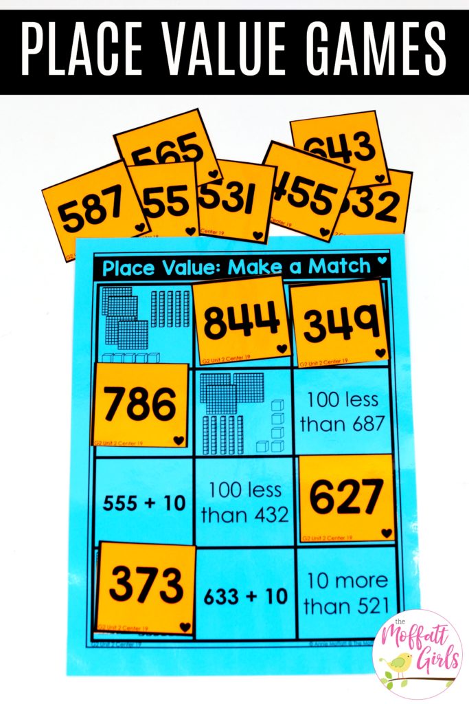 Place Value- Make a Match! Find the number that matches the base ten blocks. Fun math centers to teach place value in Second Grade!