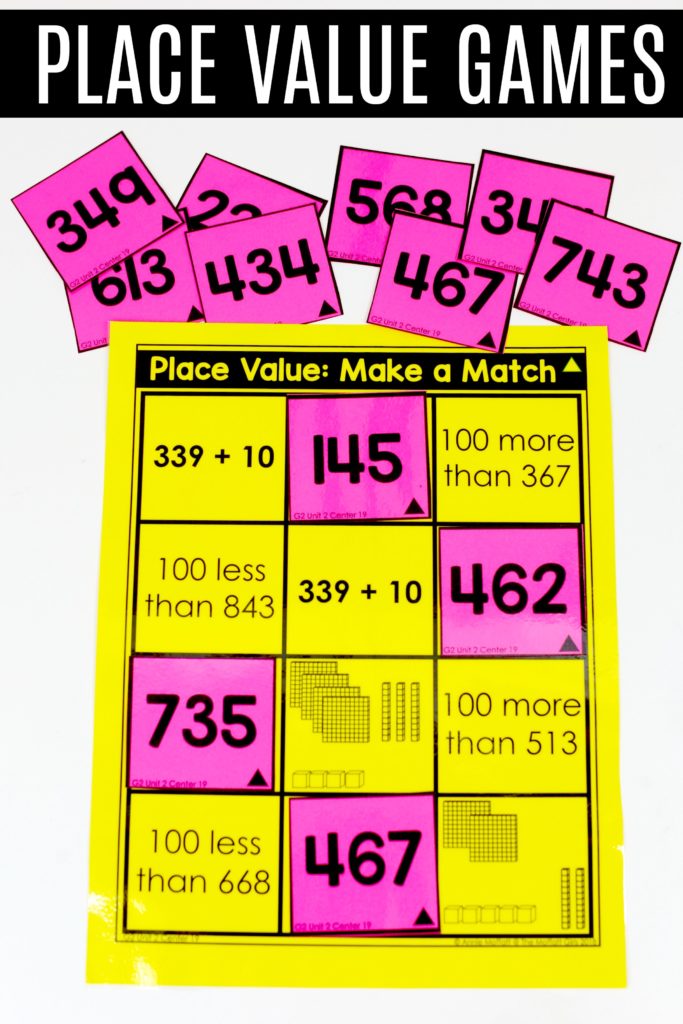 Place Value- Make a Match! Find the number that matches the base ten blocks. Fun math centers to teach place value in Second Grade!