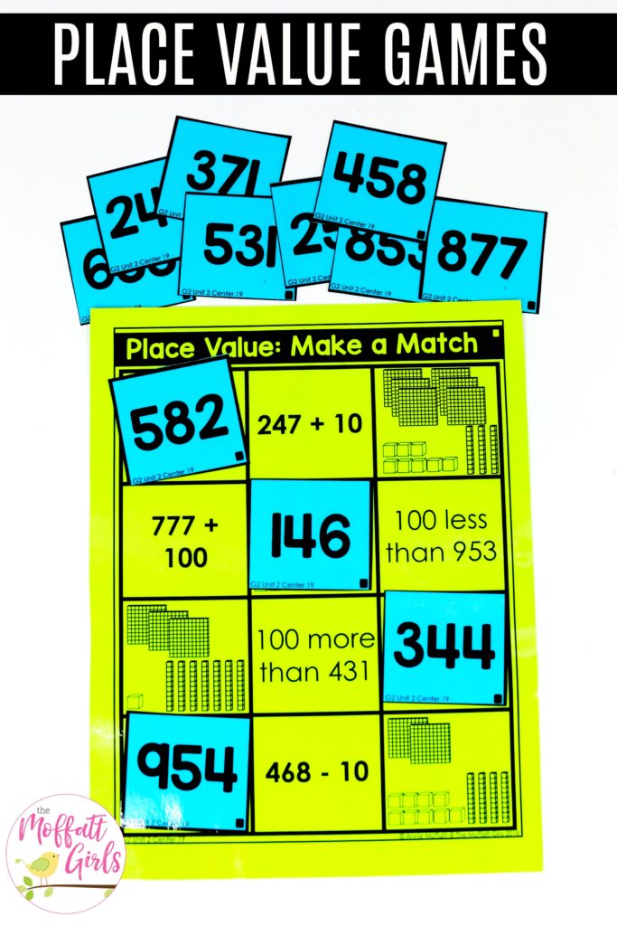 Place Value- Make a Match! Find the number that matches the base ten blocks. Fun math centers to teach place value in Second Grade!