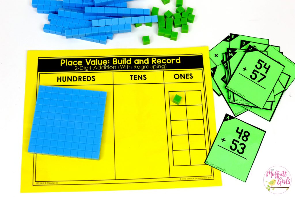 Hands-on Addition: Place Value Build and Record with base ten blocks. Fun math centers to teach place value in Second Grade!
