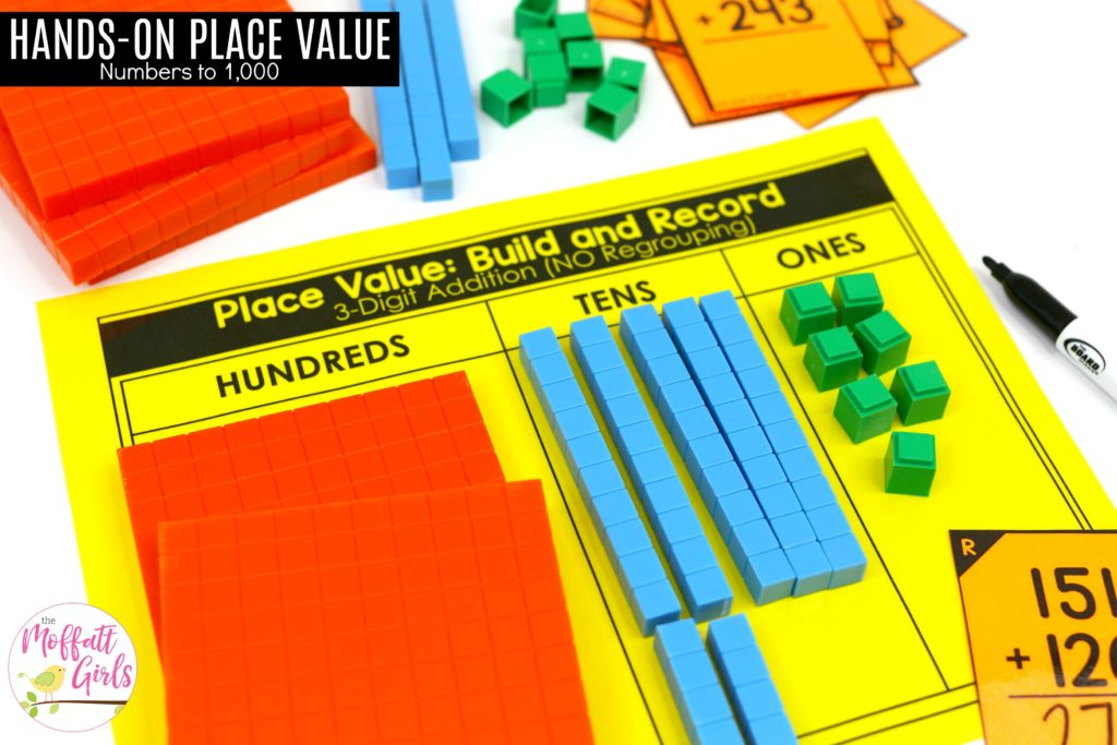 Hands-on Addition: Place Value Build and Record with base ten blocks. Fun math centers to teach place value in Second Grade!