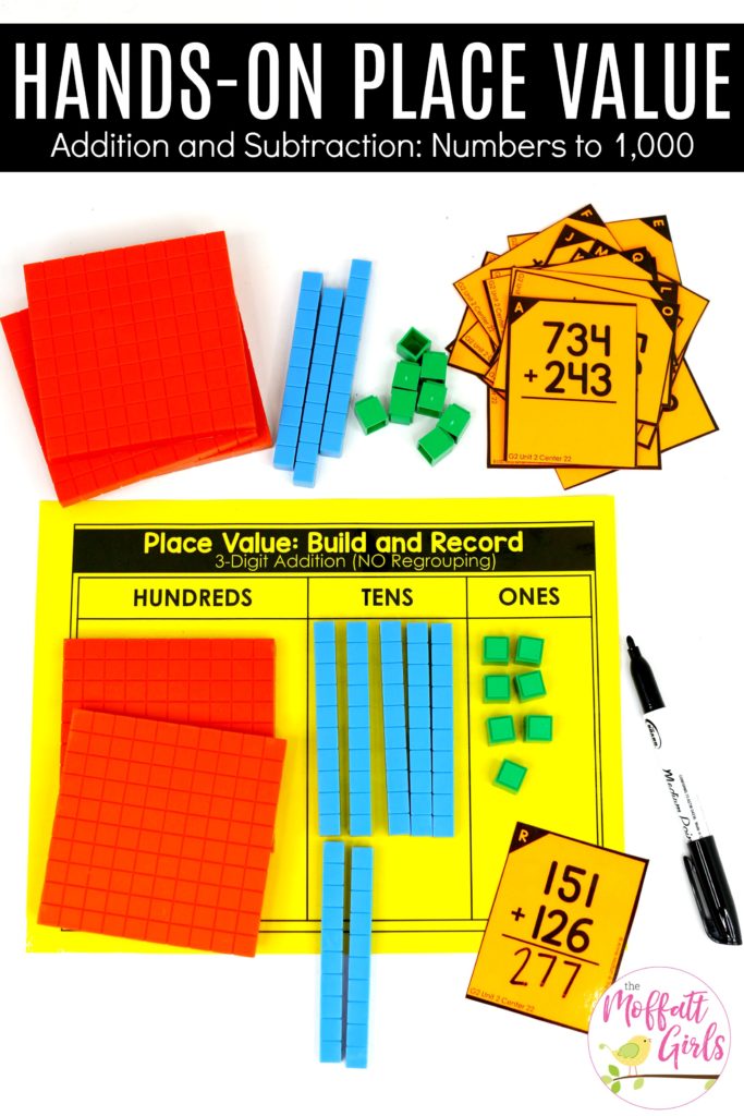 Hands-on Addition: Place Value Build and Record with base ten blocks. Fun math centers to teach place value in Second Grade!