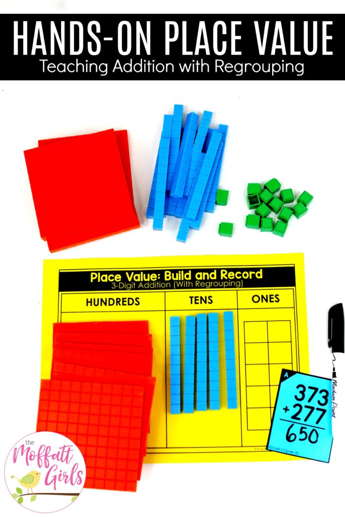 Hands-on Addition: Place Value Build and Record with base ten blocks. Fun math centers to teach place value in Second Grade!