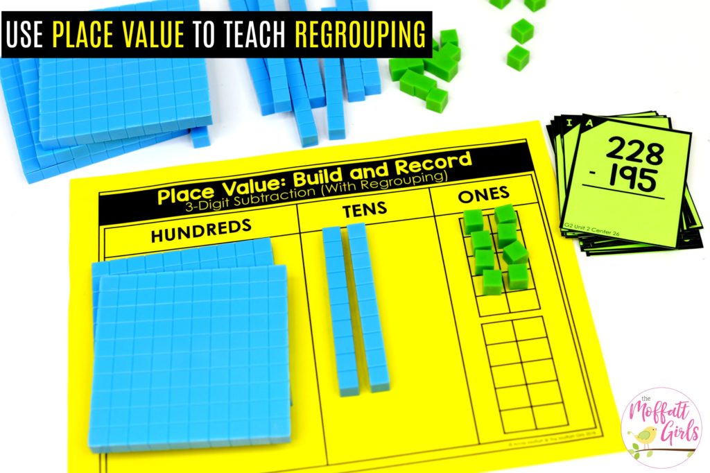 Hands-on Subtraction: Place Value Build and Record with base ten blocks. Fun math centers to teach place value in Second Grade!
