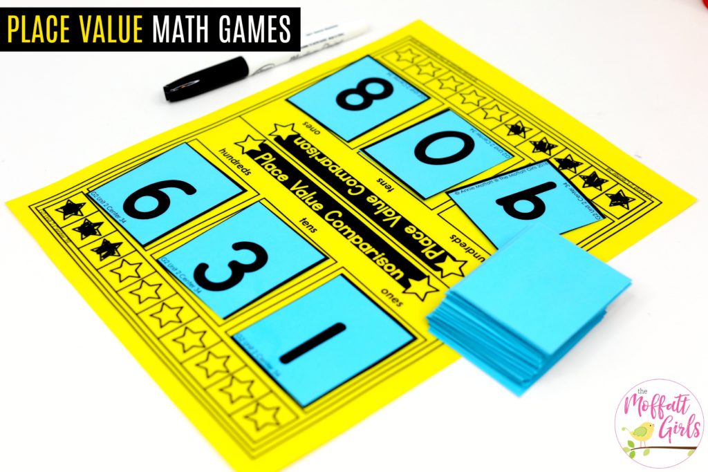 Place Value Comparison- Play against a partner. The person with the highest number wins the round. Fun math centers to teach place value in Second Grade!