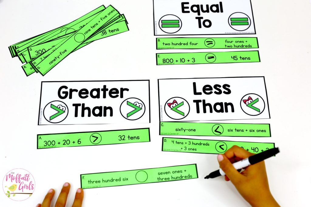 Compare and Sort- Place value math center! Plus tons of other math centers to teach place value in second grade!
