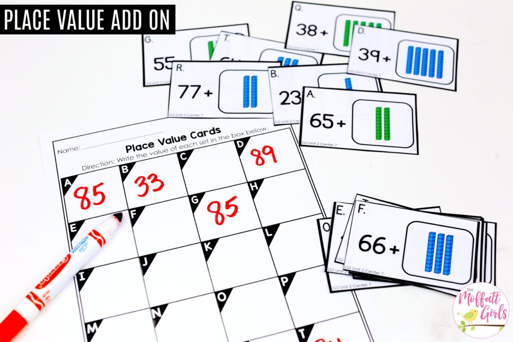 Place Value Addition- Add base ten blocks to solve. Tons of fun math centers to teach place value in Second Grade!