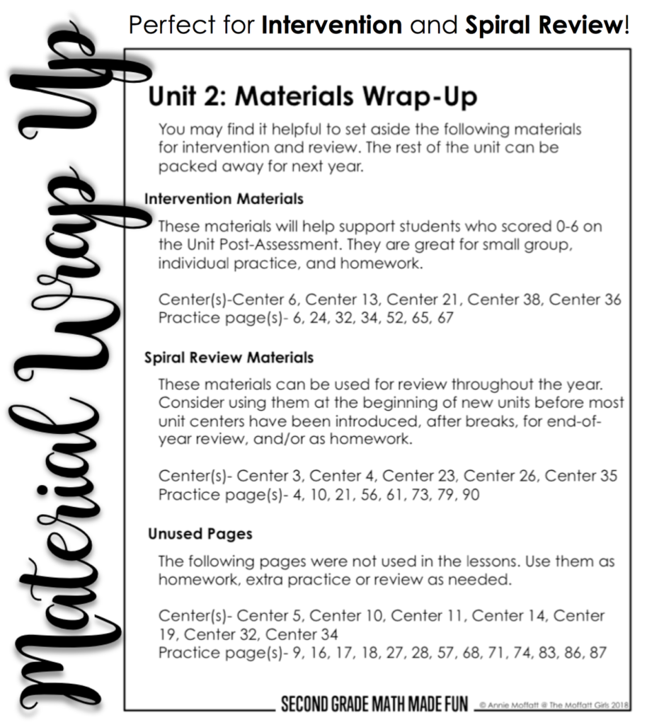 Materials Wrap-Up for Place Value unit for 2nd grade