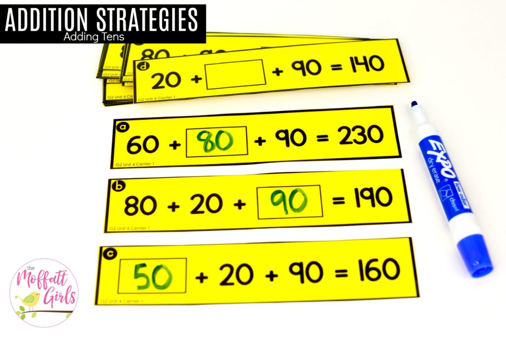 Addition Strategies Missing Addends Missing Addends- Adding tens up to 1,000. Tons of hands-on math centers to teach addition and subtraction with 2-digit and 3-digit numbers!