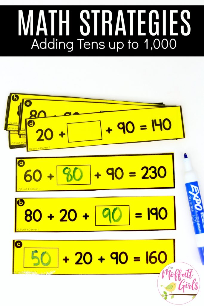 Missing Addends- Adding tens up to 1,000. Tons of hands-on math centers to teach addition and subtraction with 2-digit and 3-digit numbers!