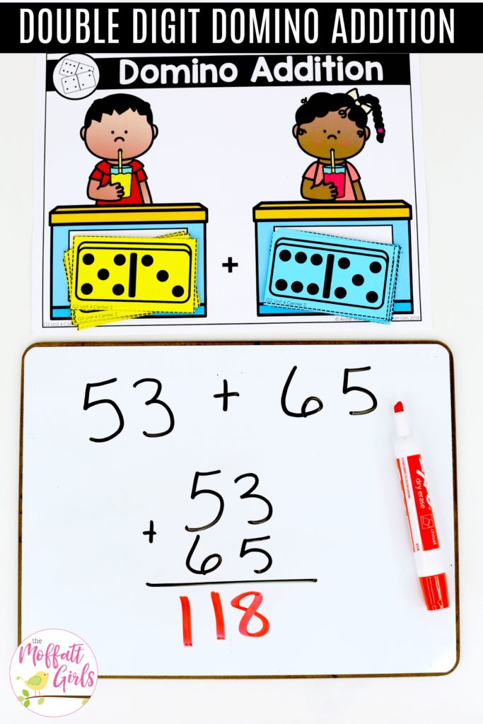 Domino Addition- Tons of hands-on math centers and games to teach addition and subtraction with 2-digit and 3-digit numbers!