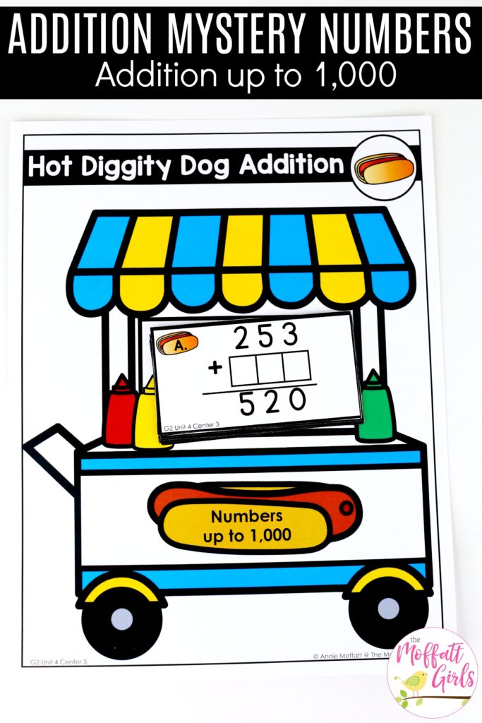 Hot Diggity Dog Addition- Tons of hands-on math centers and games to teach addition and subtraction with 2-digit and 3-digit numbers!