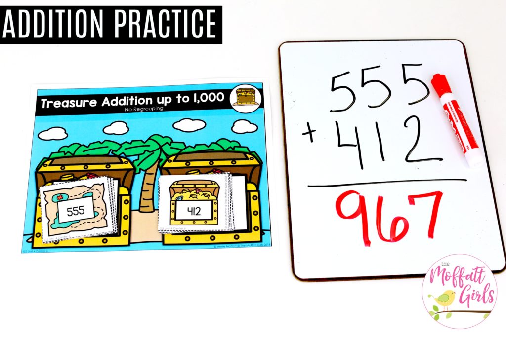 Treasure Addition- Tons of hands-on math centers and games to teach addition and subtraction with 2-digit and 3-digit numbers!