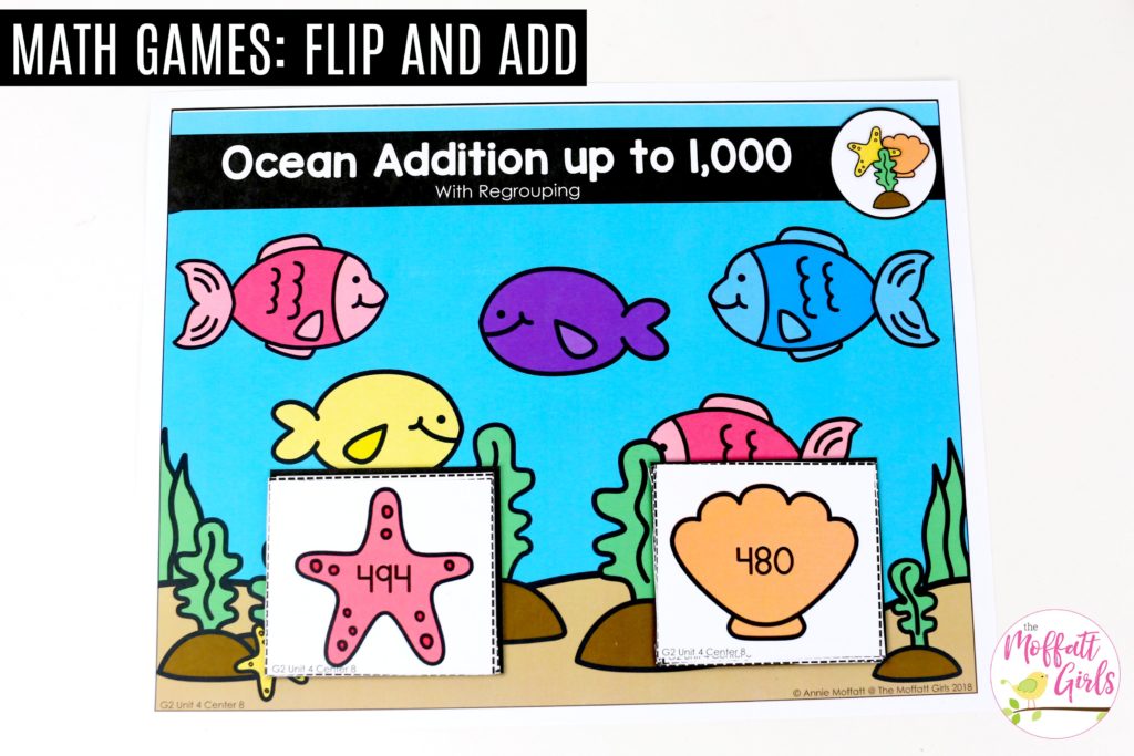 Ocean Addition- Tons of hands-on math centers and games to teach addition and subtraction with 2-digit and 3-digit numbers!