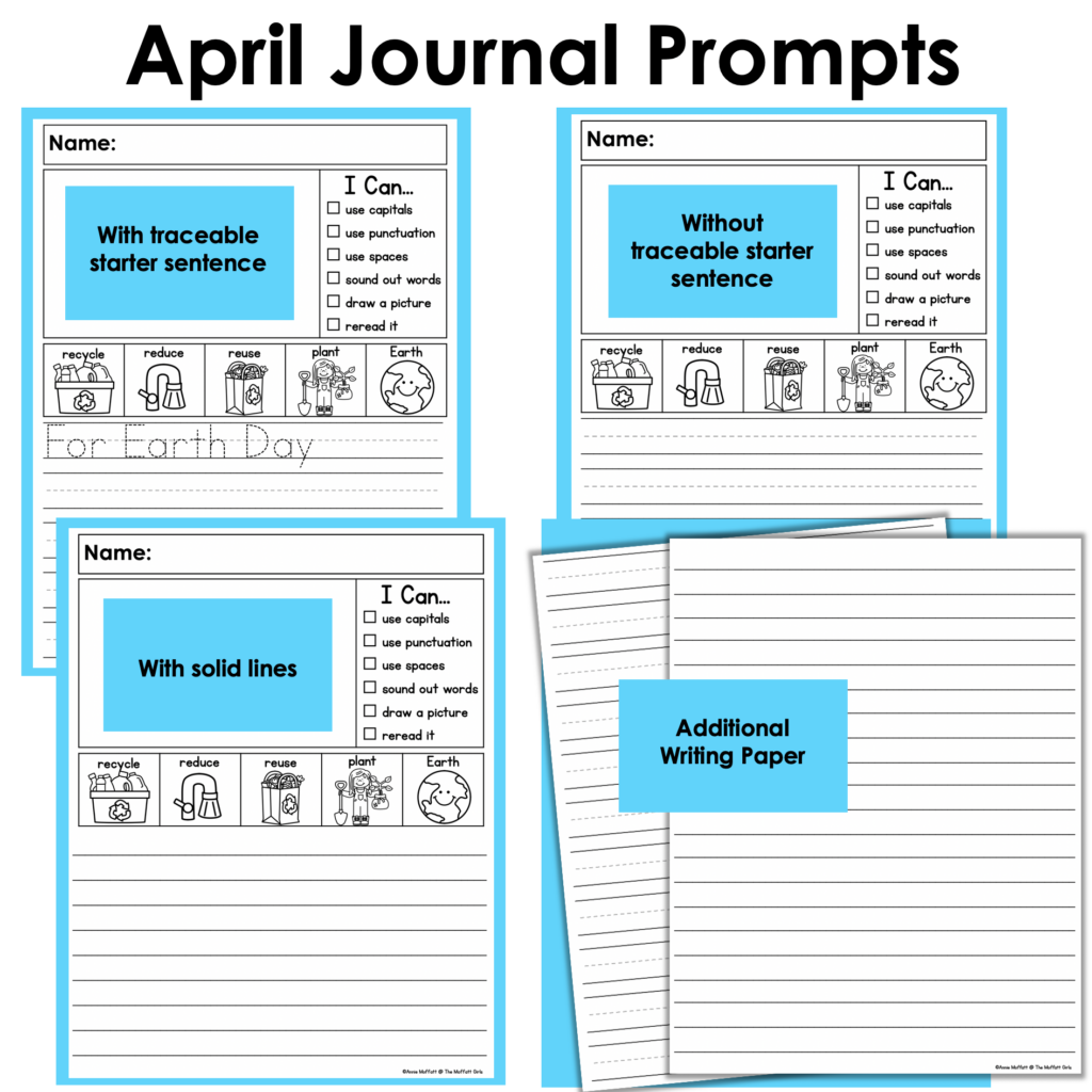Earth Day and spring-themed writing prompts – Creative journal prompts for kids to practice narrative, opinion, informational, and descriptive writing. Includes kid-friendly writing paper and visual supports.